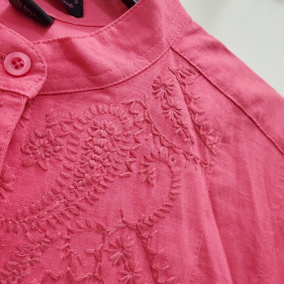 Lily Stanhope Woman's Hot Pink Embroidered Linen 3/4 Sleeve Top NWT Plus Size 1X - Picture 2 of 5